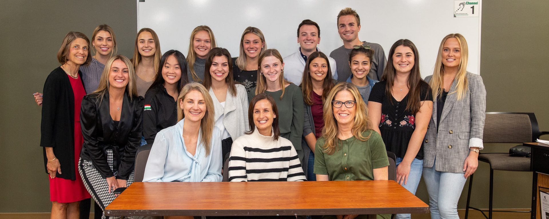 Alumni panel of students with Helen Dashney