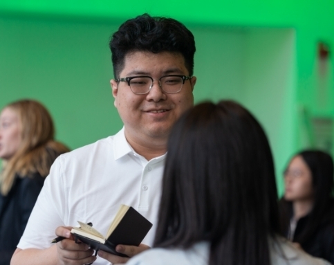 Two people talking to each other