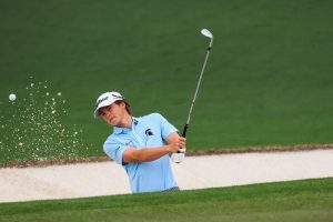 James Piot plays a stroke on the No. 2 hole during practice round 3 for the 2022 Masters.