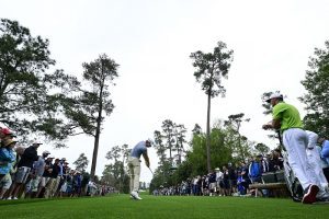 James Piot plays a stroke during practice round 2 for the 2022 Masters.