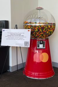 One of The Grace Giving Foundation's seven-foot gumball machines at a MasterCard building.