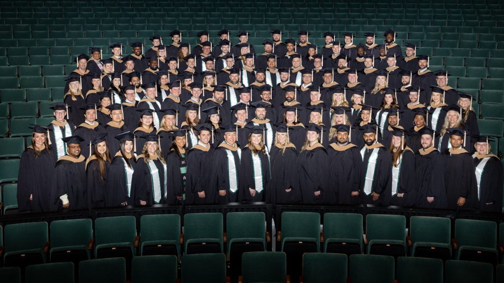 Broad College Executive MBA Class of 2023 class pictured at the Wharton Center