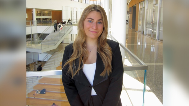 Gabriella Mirenda posing inside the Minskoff Pavillion