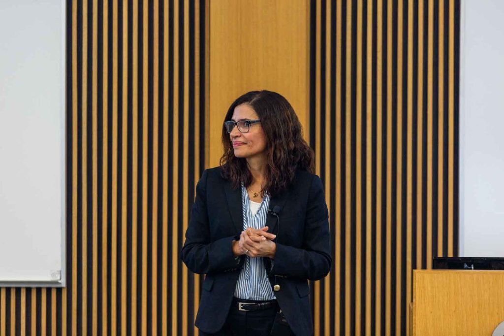 Irene Treter speaking at the Broad College of Business.