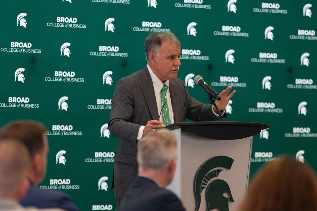 Speaker at podium