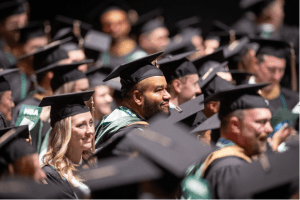 Graduating students wearing caps and gowns