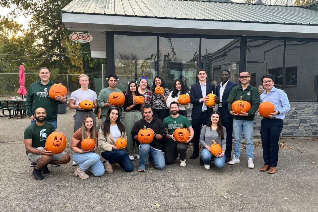Group photo at Spartan Pride pumpkin carving event