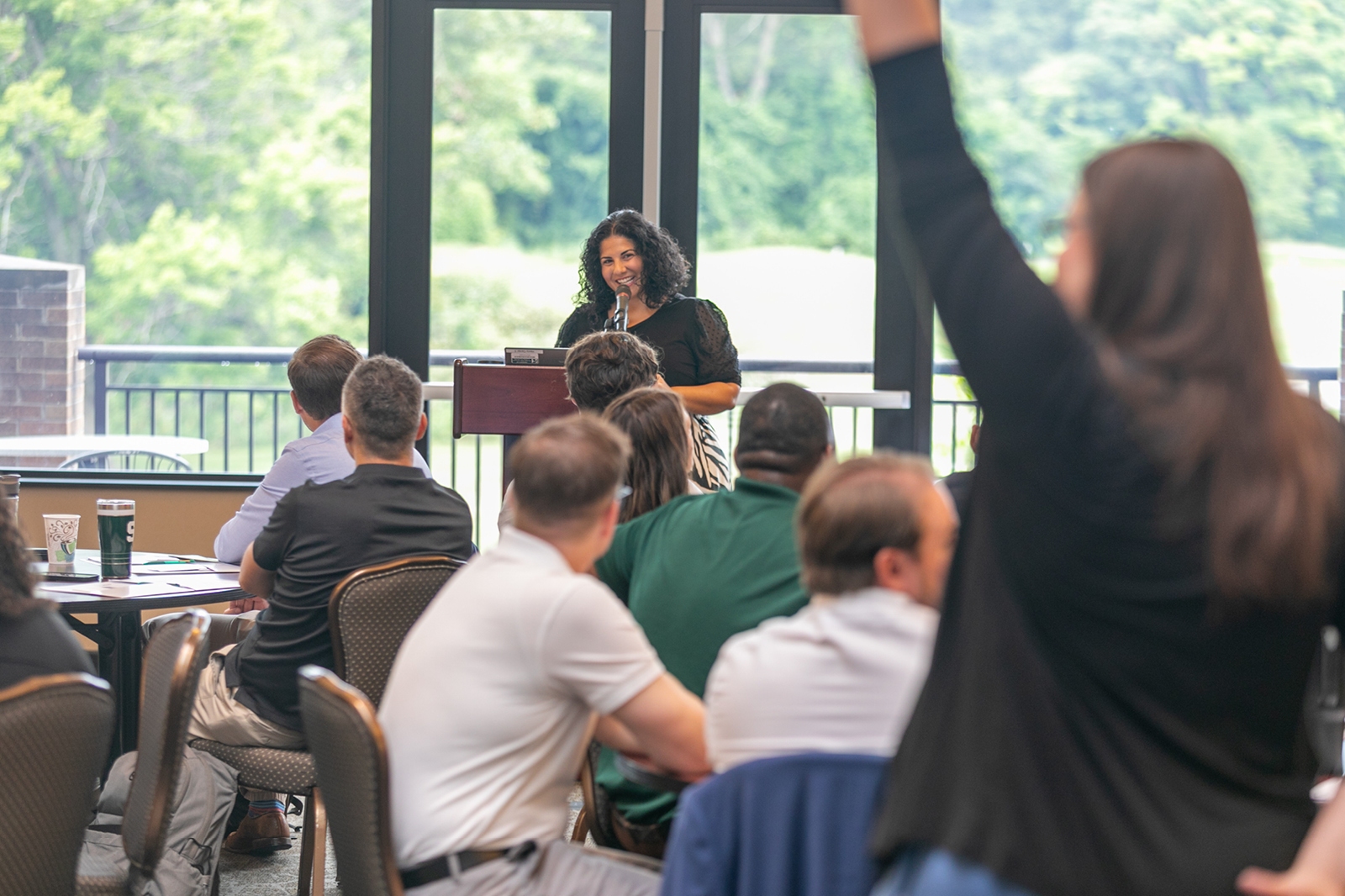 Amy Yousif Joa speaking to EMBA students