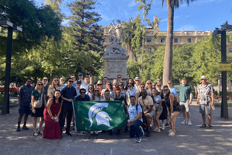 A group photo of Broad MBA students that studied abroad.