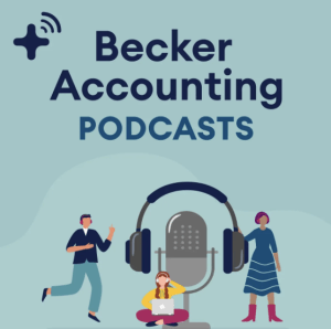 Becker accounting podcast logo on a blue background