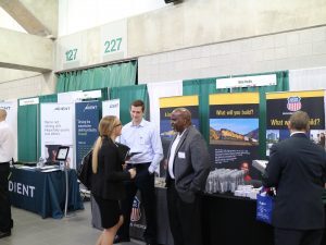 Students talk with representatives from Union Pacific