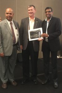 Pictured left to right is Dr. Sushil Gupta, Executive Director of POMS, Brian W. Jacobs, Associate Professor of MSU Supply Chain Management, and Dr. Subodha Kumar, Deputy Editor of the POM journal