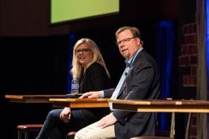 Larry Bell, founder and owner of Bell's Brewery (right), with his daughter, MSU alum and former Bell's Brewery executive Laura Bell. Photo courtesy Bell's Brewery