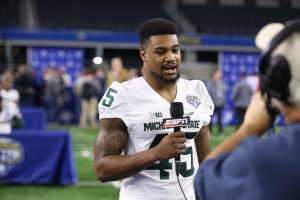Darien Harris (45) during his athletic career at MSU. Photo courtesy MSU Athletic Communications
