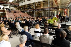Edward J. Minskoff addresses attendees at the Edward J. Minskoff Pavilion naming ceremony Friday, Oct. 19. Photo by Kasra Raffi
