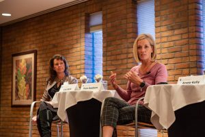 Paneists, Lisa Beck and Pam Sanborn, answer questions from the event attendees