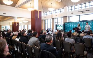 Executive MBA students give their final pitch to an audience of fellow students, faculty, friends and family at the Henry Center in East Lansing.