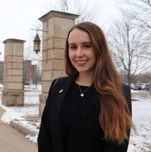 Broad College marketing senior Josie Miller pictured on campus in winter.