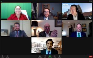 Zoom screenshot of Broad Full-Time MBA students who won Broad vs. Broad 2021 case competition.