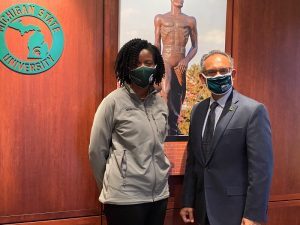 Arica Drummond-Clay and Dean Sanjay Gupta at MSU